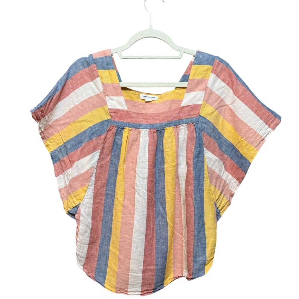 Beachlunchlounge Striped Multicolor Blouse Linen Blend Desert Vibes Sz S